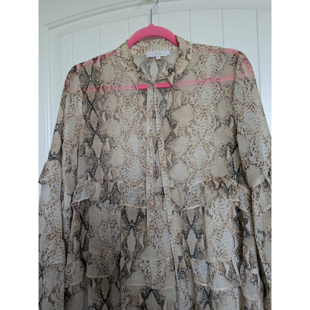 Olivaceous Tie Neck Snake Print Dress Womens M Flare Ruffle Sleeve Wedding Guest - Picture 7 of 8